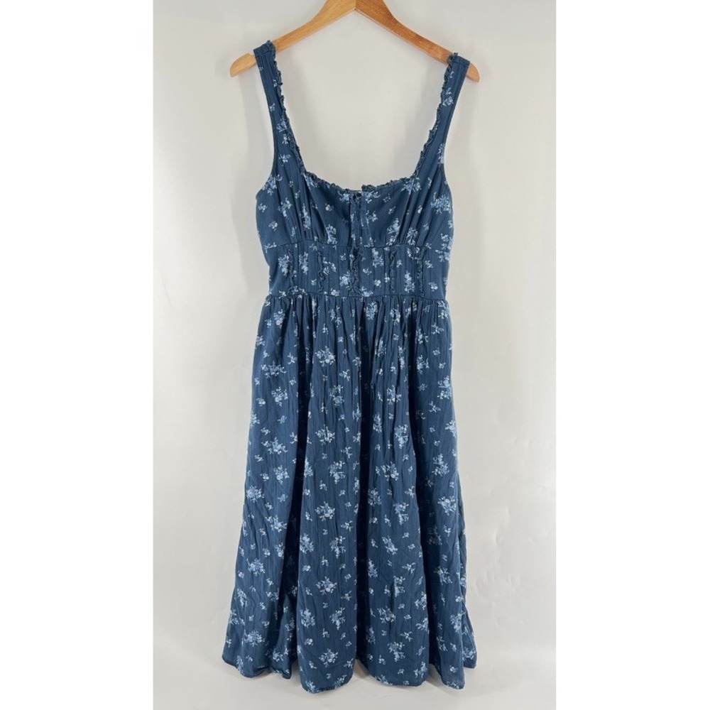American Eagle Blue Floral Midi Dress Smocked Cotton Cottagecore Boho Medium M